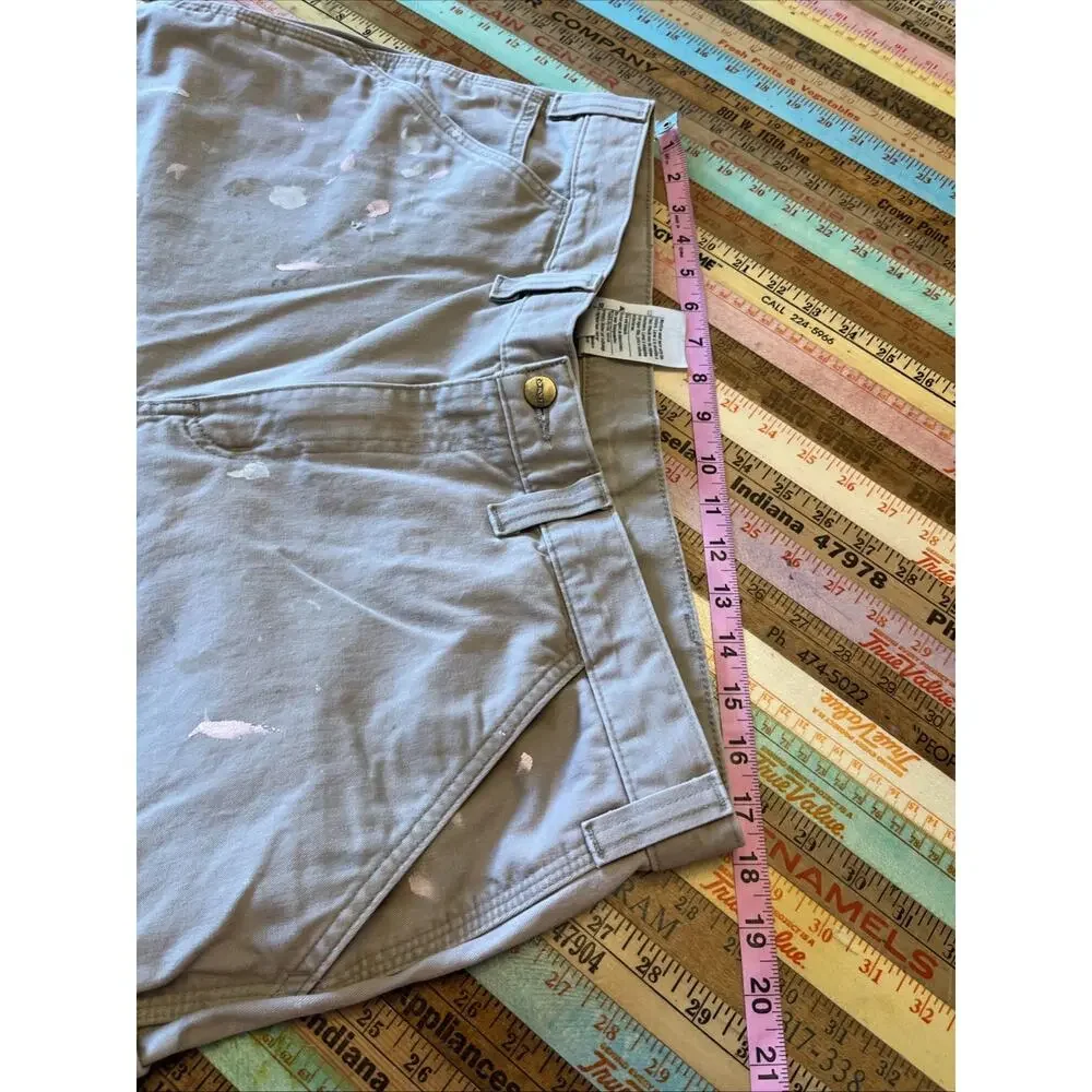 Carhartt Canvas Work Pants Mens 38x30 Khaki Utility Carpenter Cotton Paint Splat